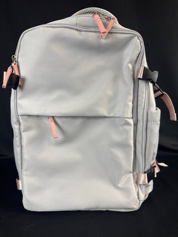 Like new backpack in light grey with pink accents