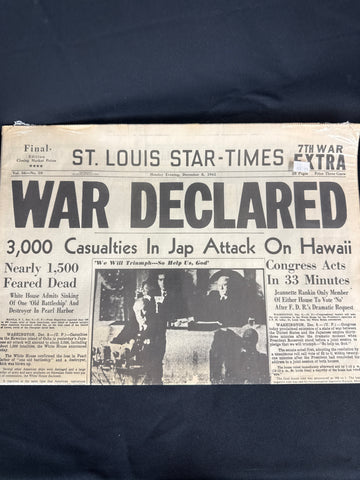 St. Louis Star Times December 8, 1941 war issue