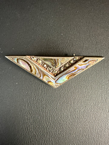 Sterling Marcasite & Abalone Art Deco Pin