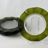 Set of 6 recycled glass dishes with green rim