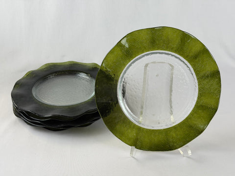 Set of 6 recycled glass dishes with green rim