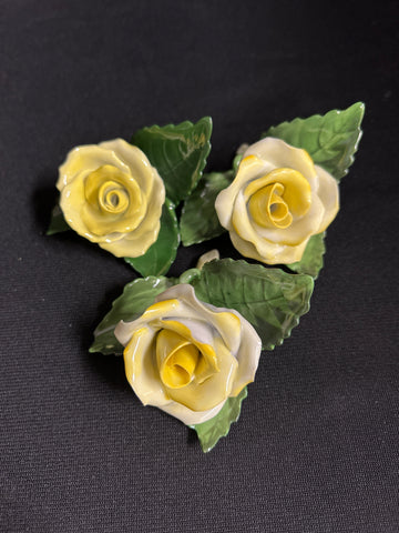 Three Herend Porcelain Yellow Rose Place Cardholders