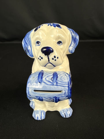 Vintage Delft Blue St. Bernard Coin Bank