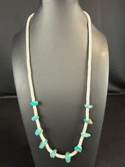Clamshell Disk Bead & Turquoise Nugget Necklace