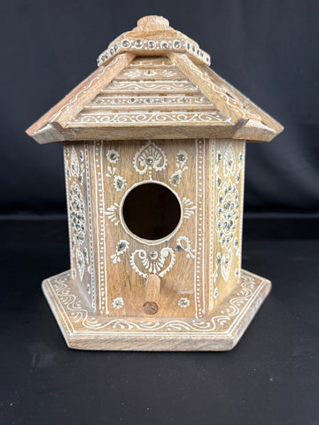 Wooden Hexagonal Mandala Style Pattern Birdhouse