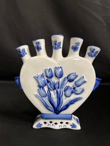 Delftware Delft Blue Tulip 5-Finger Fan Bud Vase 6.5