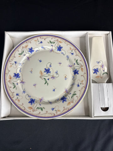 NIB Andrea by Sadek Porcelain Cake Plate and Server Set