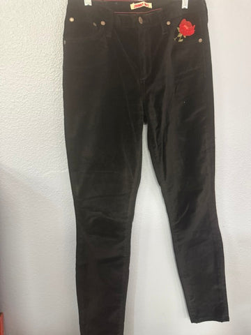 Johnny Was Black Velvet Embroidered Rose Skinny Jeans 27