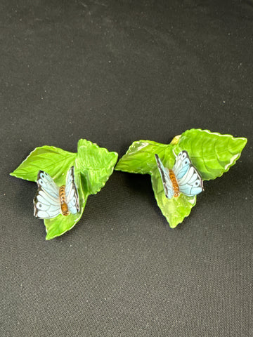 Two Herend Porcelain Blue Butterfly Place Holders