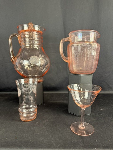 VTG Pink Depression Glass Barware