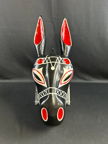 Wooden Carved Painted Vibrant Donkey Mask