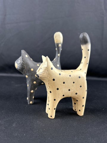VTG Hand Carved Painted Wooden Folk Art Cat Figurine Ring Holders