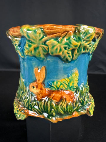 VTG Majolica Jadiniere Style Pottery Pedestal Base