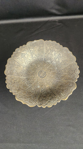 VTG Silver Tone Metal Footed Compote Bowl Candy Dish with Raised Flowers