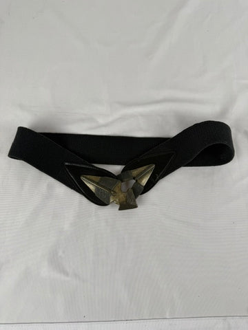 Vtg 80's Boho Women's brown stretch belt with brass arrowhead decoration