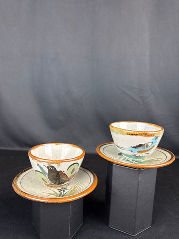 VTG Ken Edwards El Paloma Tonala Mexican Pottery Cups and Saucers