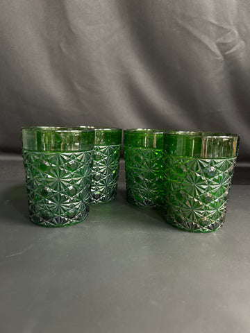 Four VTG Daisy & Button Emerald Green Tumbler Glass