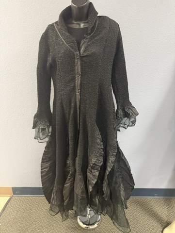 Vintage Rose Asymmetry Button-Up Silk Cloque Dress/Coat