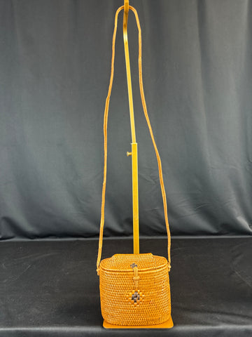 Handwoven Bali Oval Rattan Crossbody Handbag
