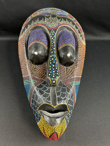 African Hand Carved & Dot Painted Wood Tribal Mask