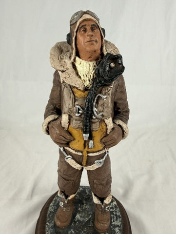Michael Garman Hand-cast & Painted Sculpture WW2 Aviator Pilot 1988 13.5