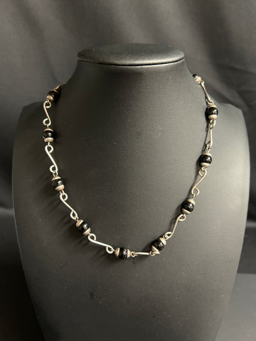 Mexican Sterling & Onyx Station Link Necklace