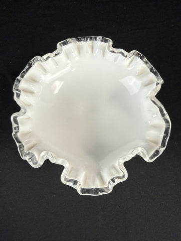 Vtg Milkglass pedastal bowl ruffled edge