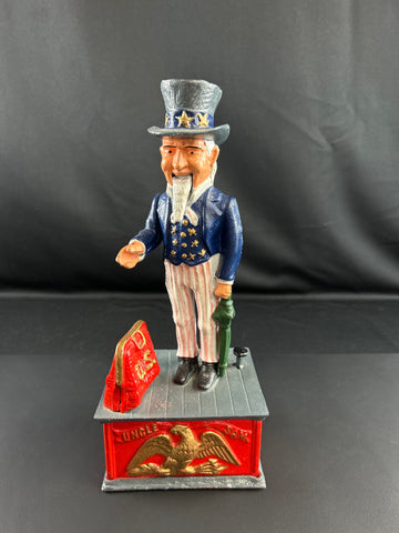 Vintage Uncle Sam Metal Cast Iron Mechanical Coin Bank