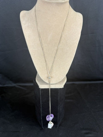 Amethyst, Calcite and Lepidolite Sterling Silver Necklace