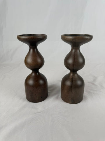 VTG 1960's Turned Wooden Candle Holders.