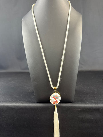 VTG Cloisonne Butterfly & flower Pendant Necklace
