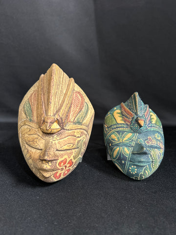 Two Indonesian Batik Intricate Face Bird Masks