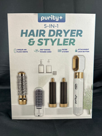 NIB Purity + 5-in-1 Hair Dryer & Styler Multi-Attachment Hot Air Brush