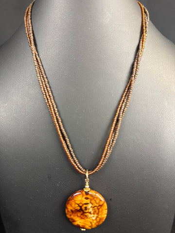 Jasper Pendant on Glass Beads Necklace