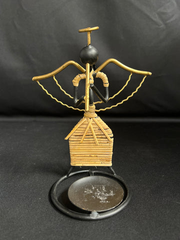 African Folk Art Black Wrought Iron Twine Candle Holder