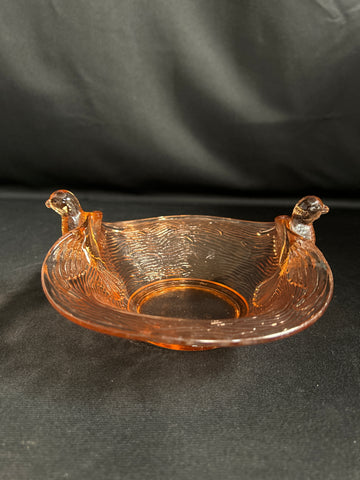 Fenton Dugan Diamond Pink Glass Bird Deco Bowl