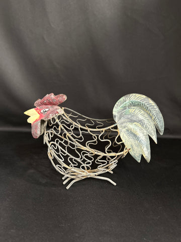 Rustic Metal Wire Rooster Basket