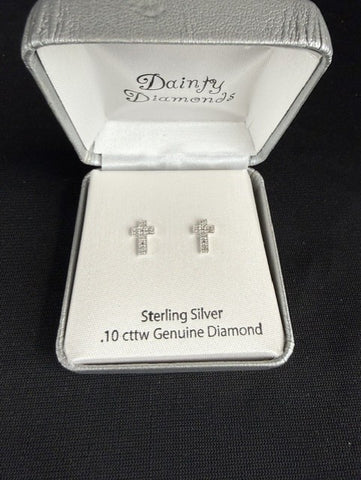 NIB Dainty Diamond Sterling Silver Earrings
