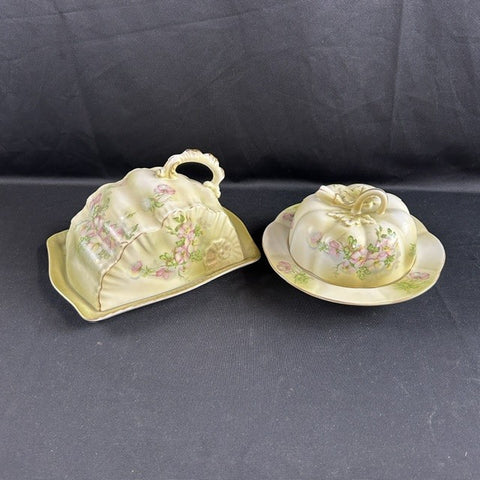 Nippon Hand-Painted Cheese Dish & Butter Dish