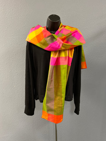 Thai Silk Company Hand Woven Vibrant Colorblock Scarf