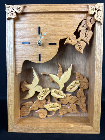 Birds and Flowers Wood Wall Clock