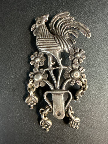 VTG. Sterling Rooster Bouquet Pin