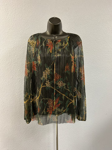 Johnny Was Women's Evelina Floral Metalic Blouse SZ L