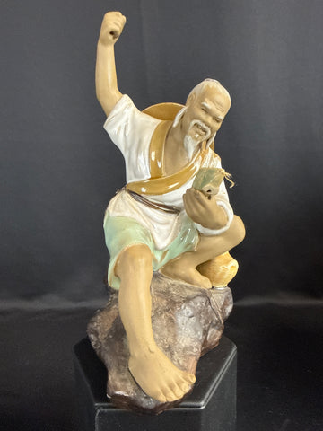 VTG Chinese Mudman Fisherman Figurine w/Pole and Fish