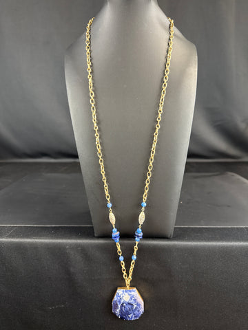 Chicos Sodalite Gold Tone Necklace