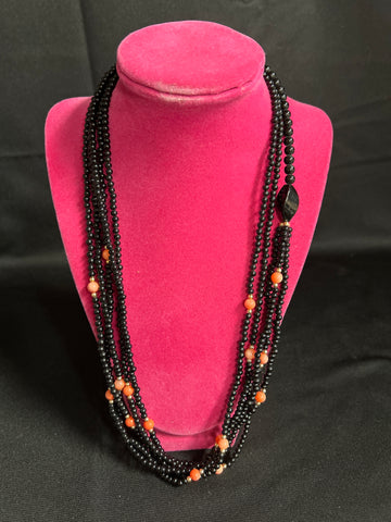 Onyx and Coral Beaded Necklace