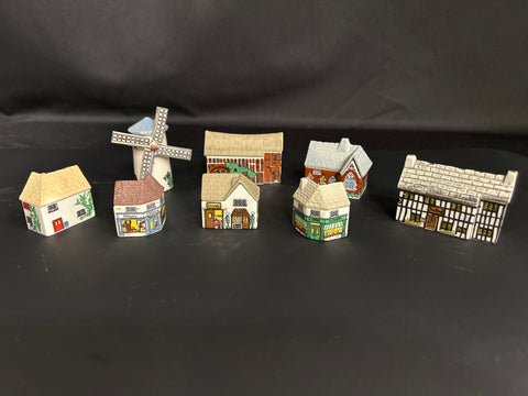 8 Wade English Porcelain Whimsey Houses with Windmill